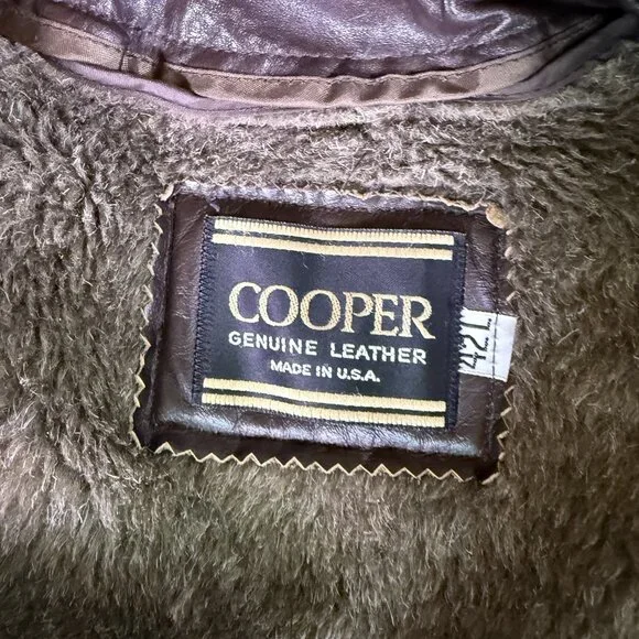Vtg Cooper Coat Mens 42 L Brown Leather Jacket Removable Faux Fur Lined Made USA - Picture 5 of 10